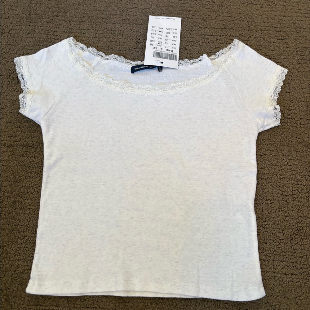 Brandy Melville White Lace Trim Tee